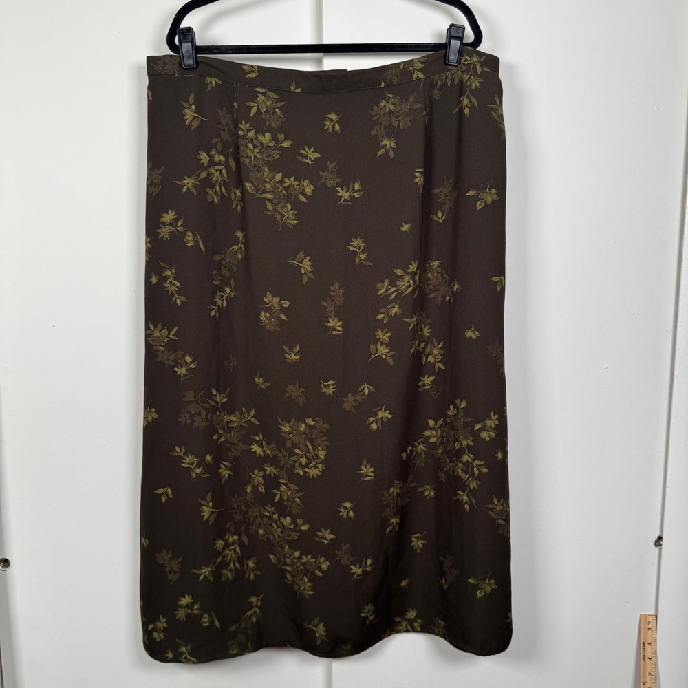 Worthington Woman Brown Floral Midi Skirt Plus Size 24W Made in USA Crepe